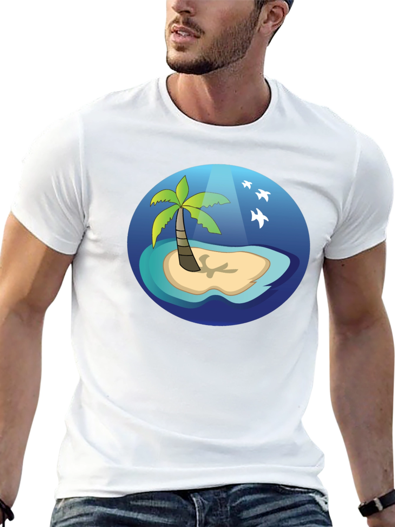 Tropical Island Graphic T-Shirt - Casual Black Tee