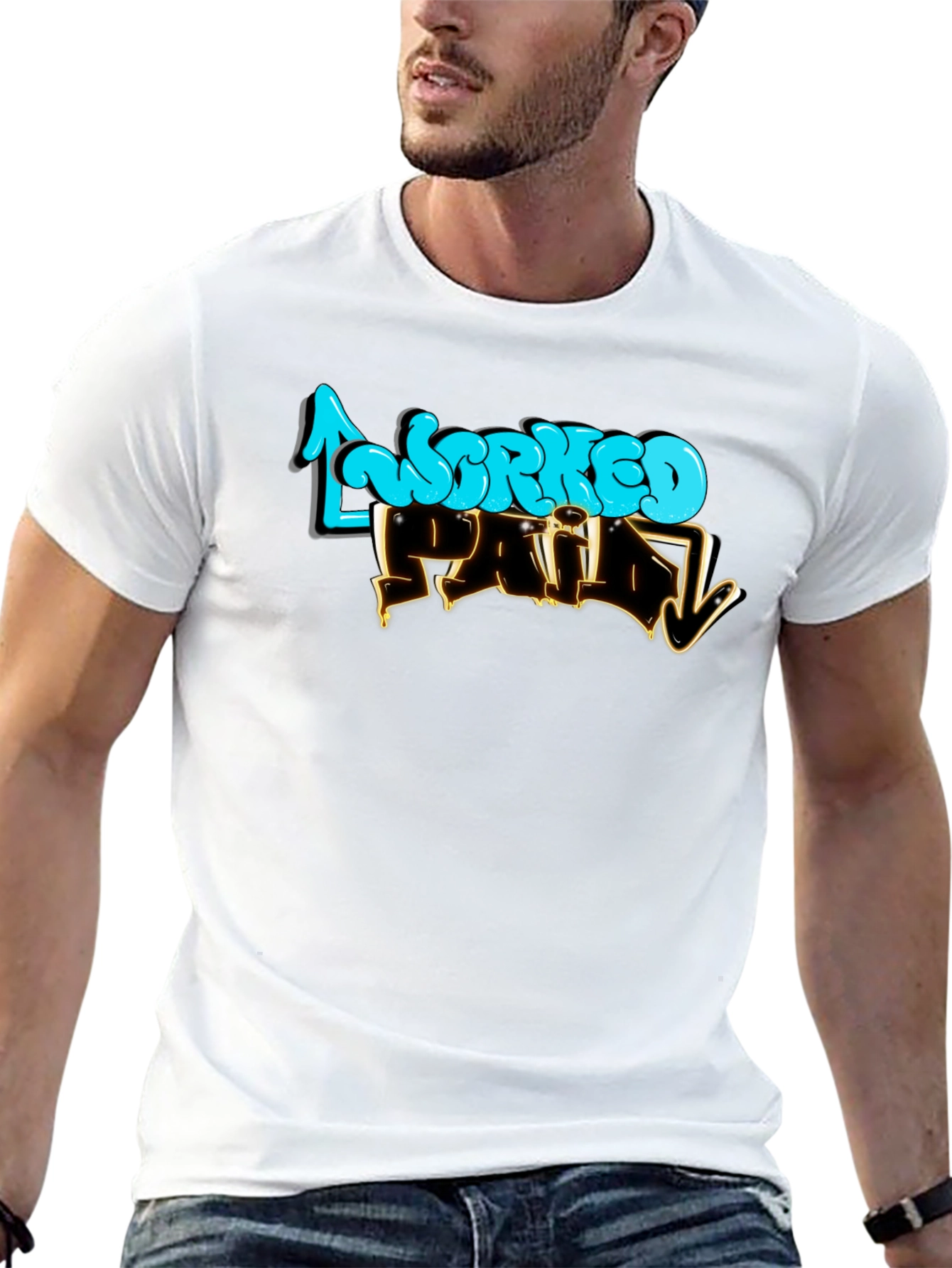 Worked Paid Graphic T-Shirt - Black Crew Neck