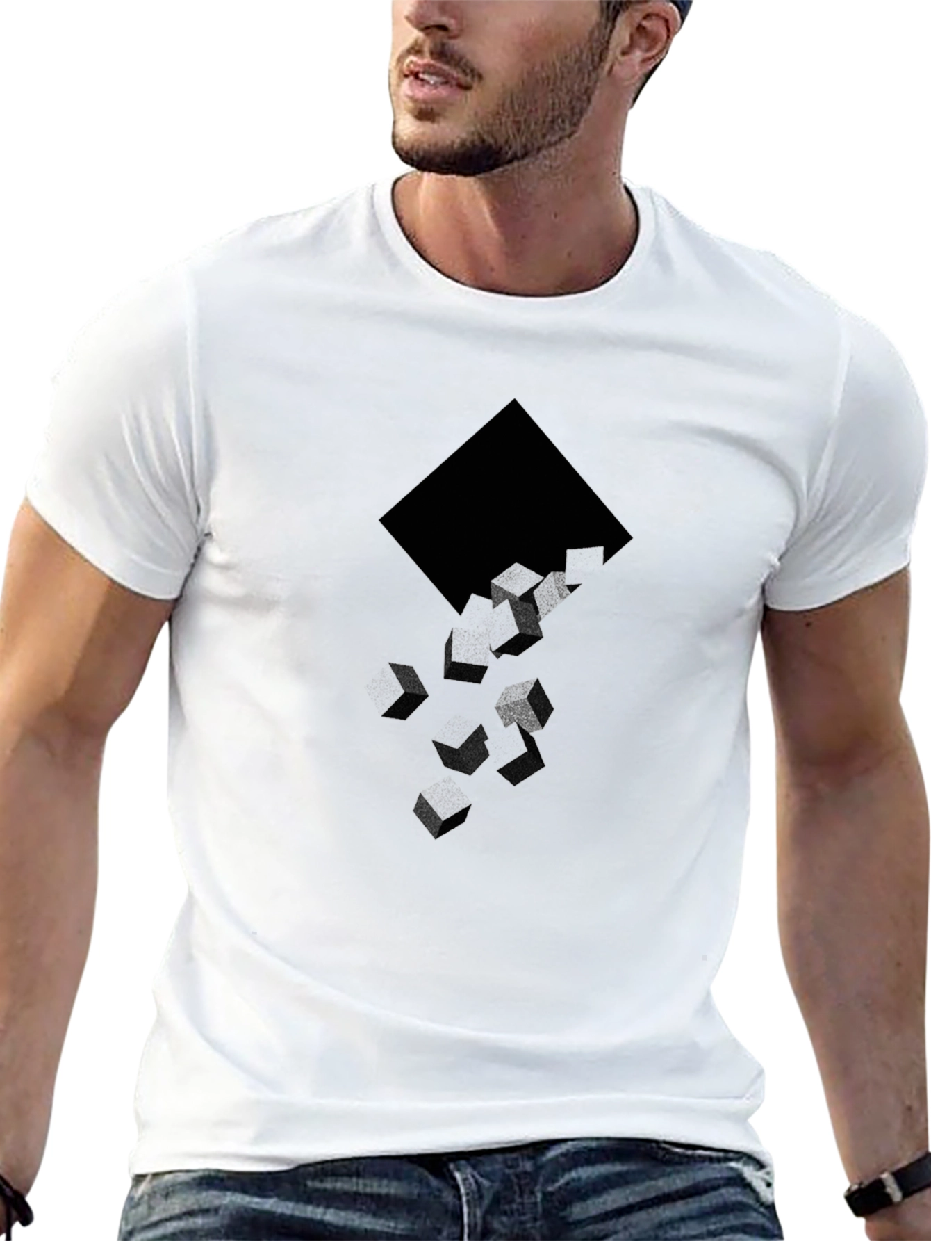 Abstract Cube Drop Black Graphic T-Shirt