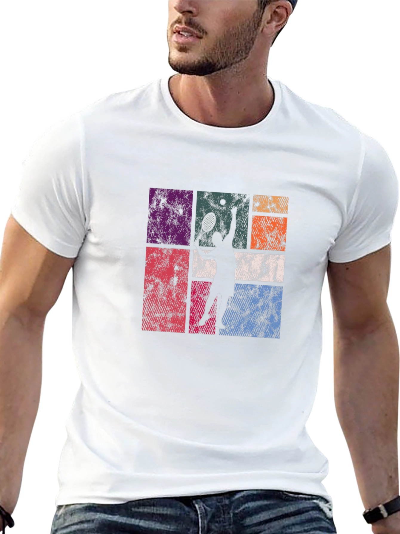 Retro Tennis Player Graphic T-Shirt - Black