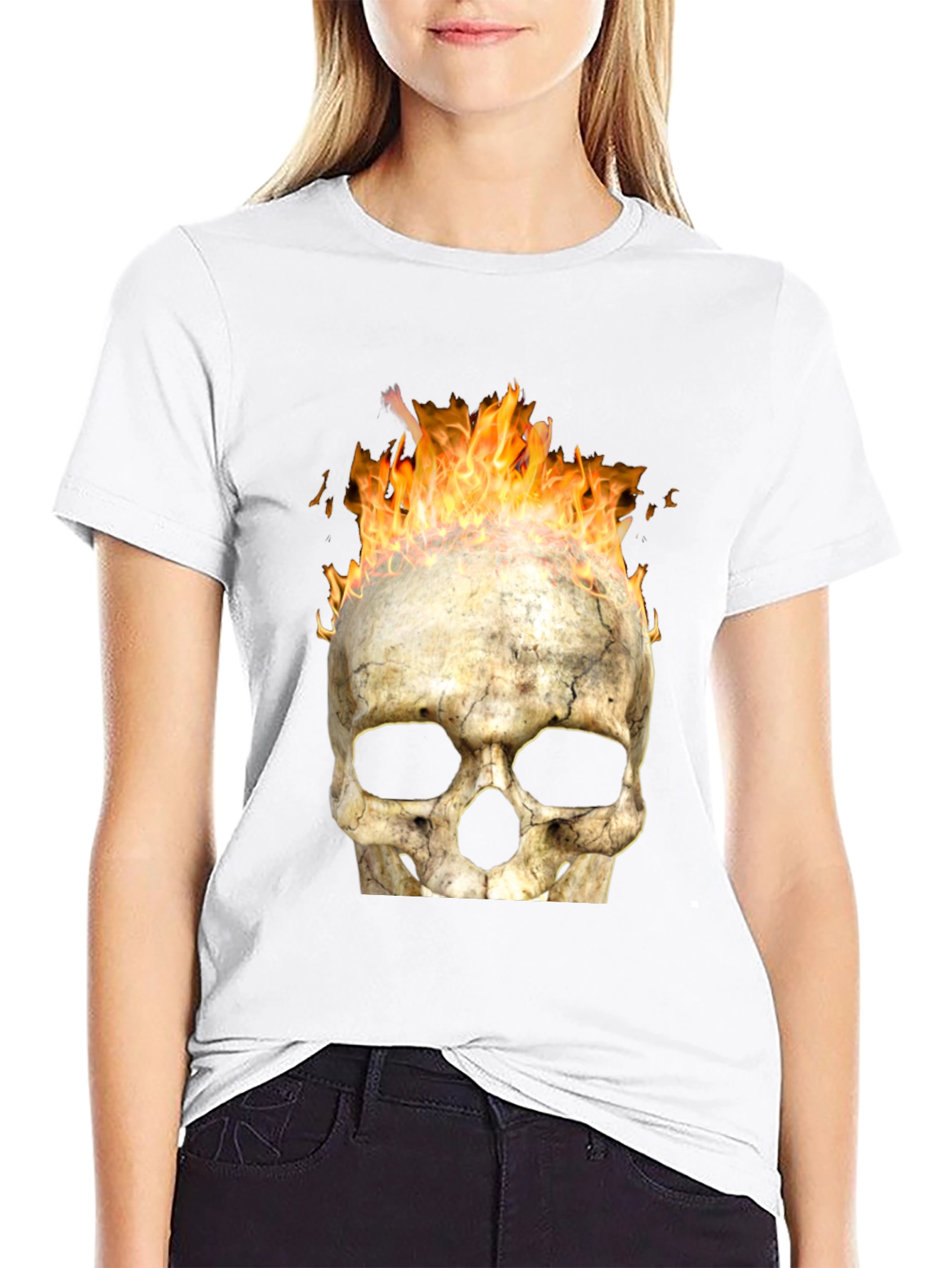 Flaming Skull Graphic Black T-Shirt