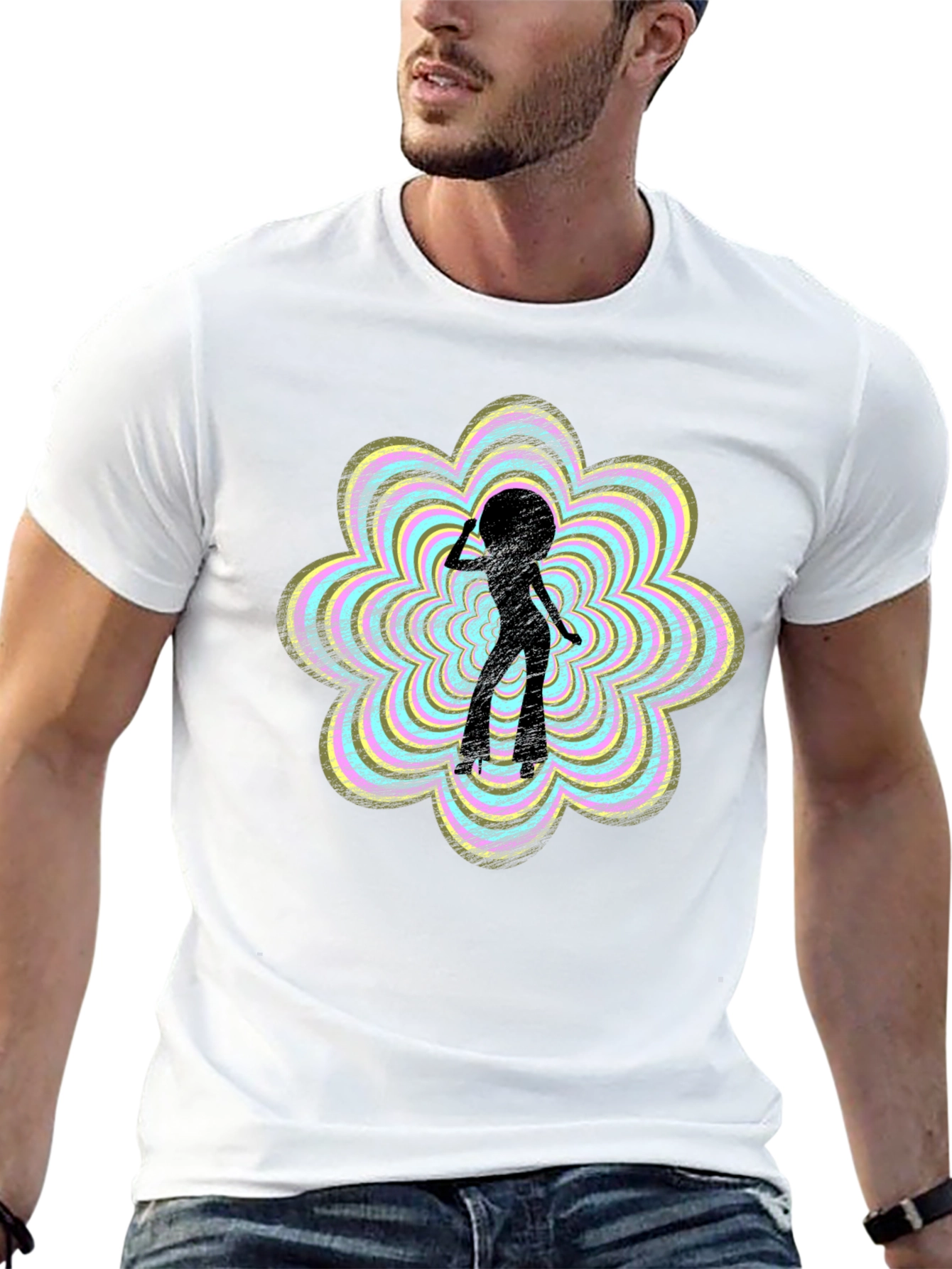 Retro Disco Girl Graphic Tee - Black Cotton T-Shirt