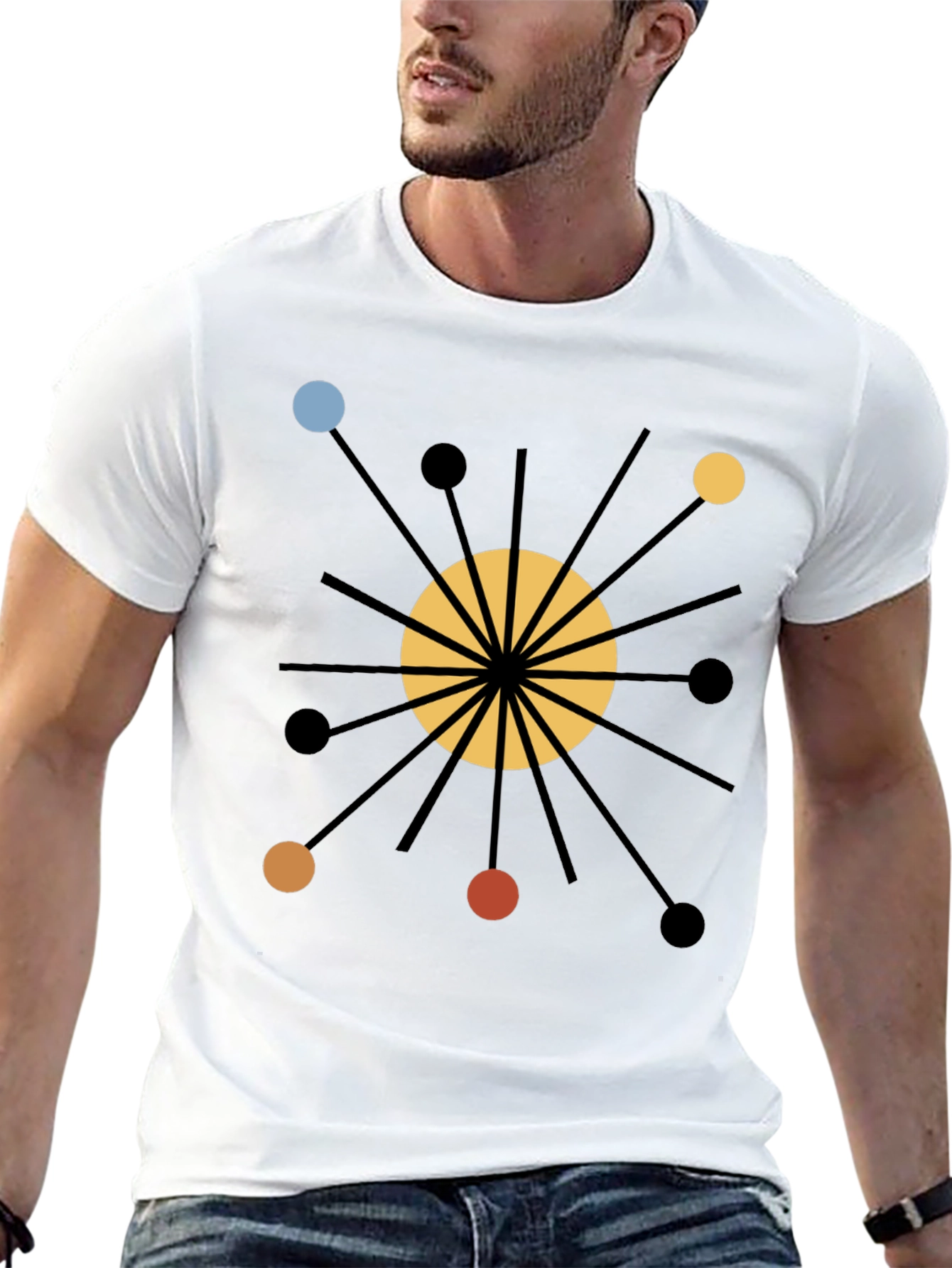 Atomic Starburst Graphic Print Black T-Shirt