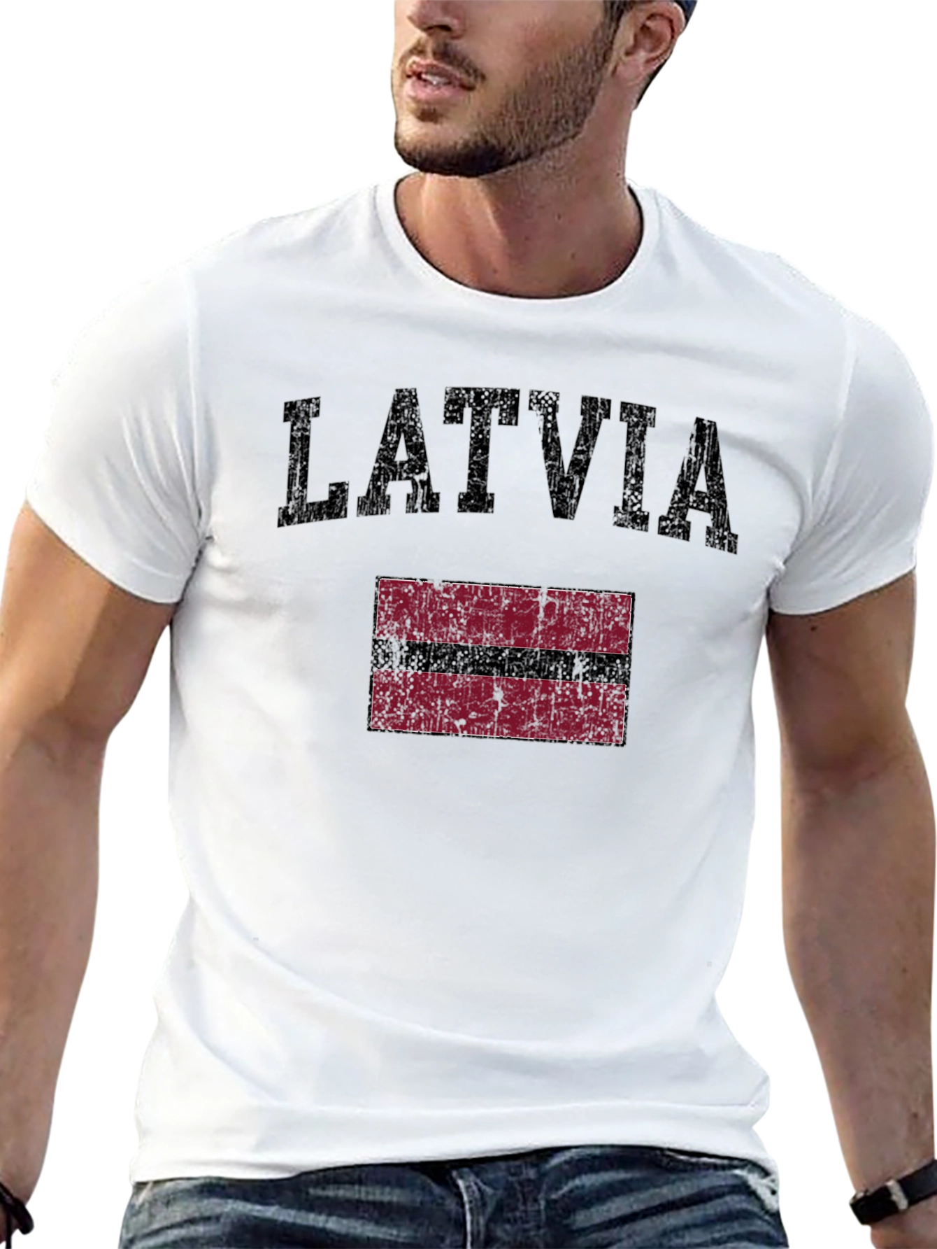 Latvia Flag Graphic T-Shirt - Distressed Design