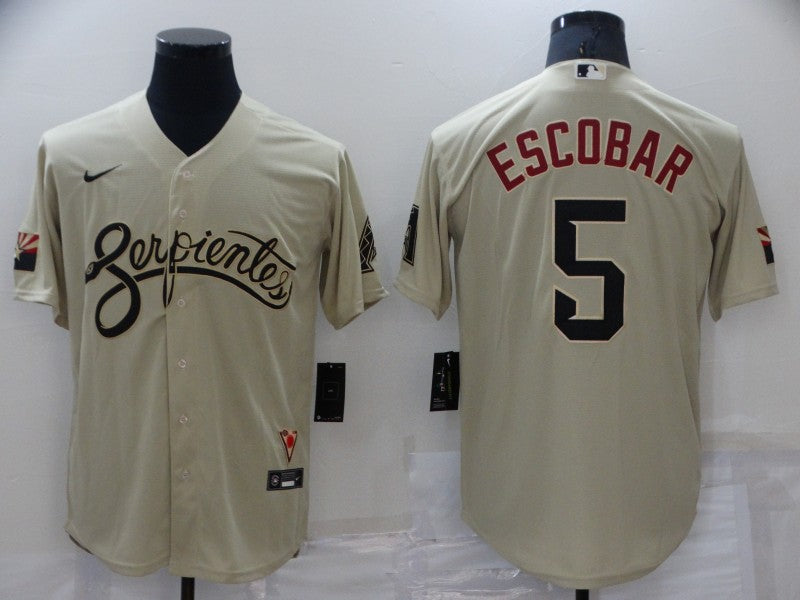 Men's Arizona Diamondbacks Eduardo Escobar #5 Beige Replica Baseball Jerseys