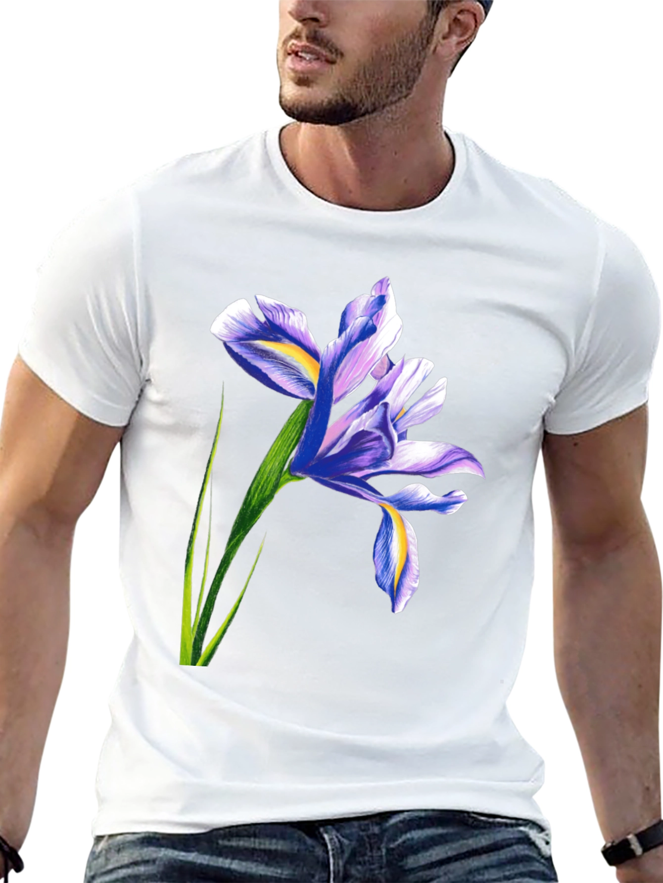 Iris Flower Graphic Black T-Shirt