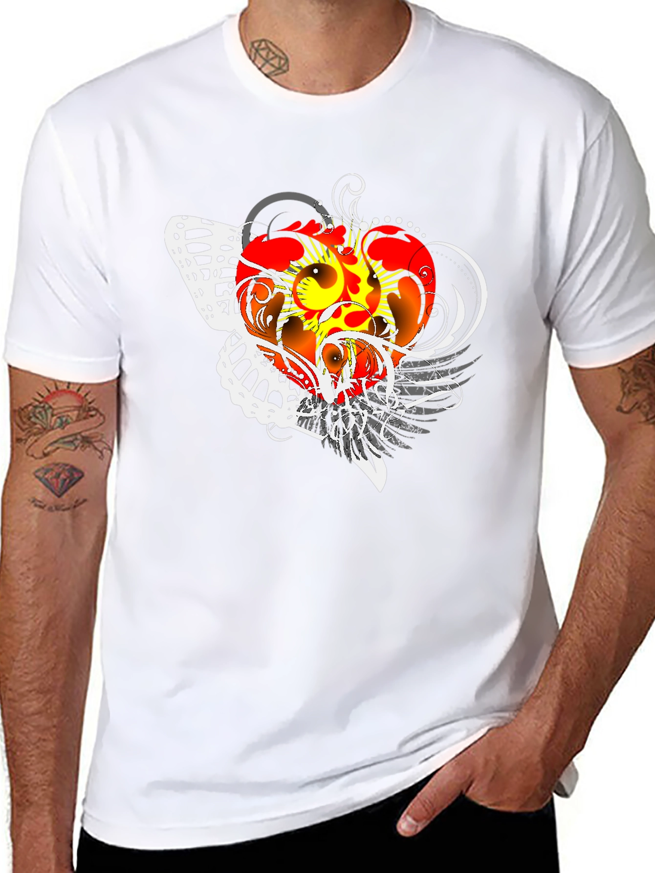 Graphic Print Black T-Shirt with Butterfly Design