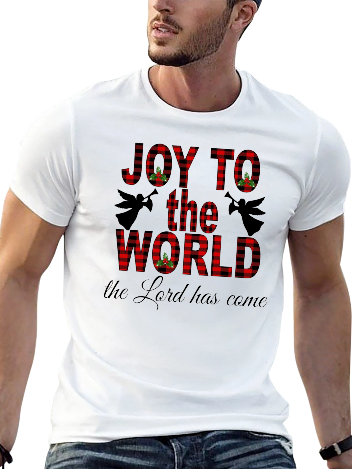Joy to the World Buffalo Plaid Christmas T-Shirt
