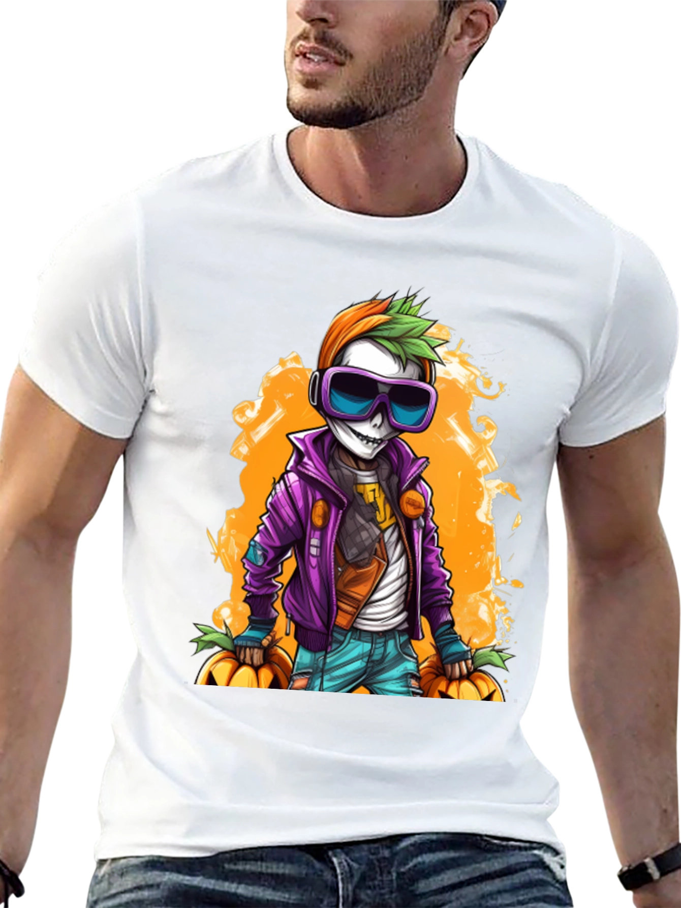 Halloween Skeleton Graphic Tee - Spooky Style!