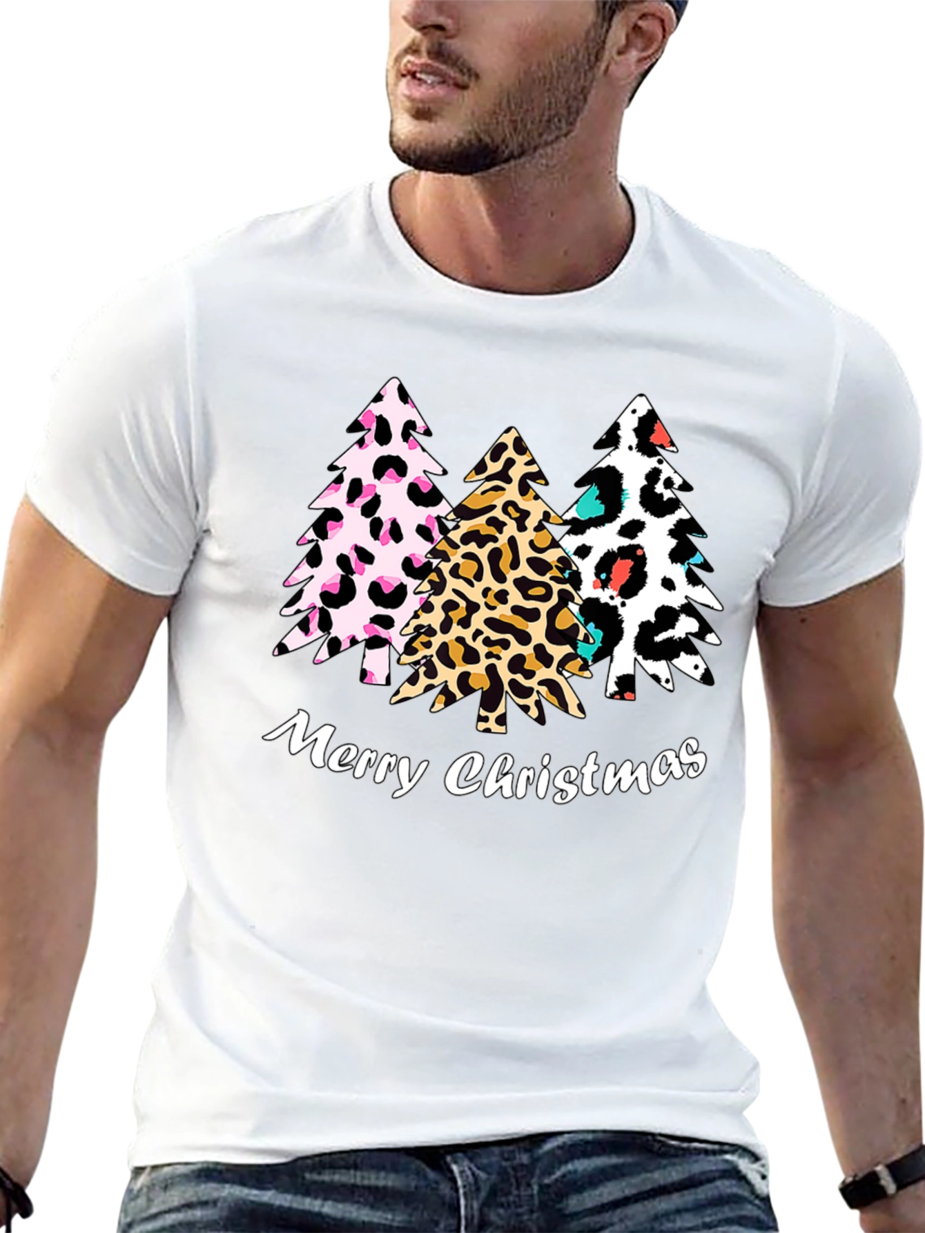 Merry Christmas Leopard Print Tree T-Shirt