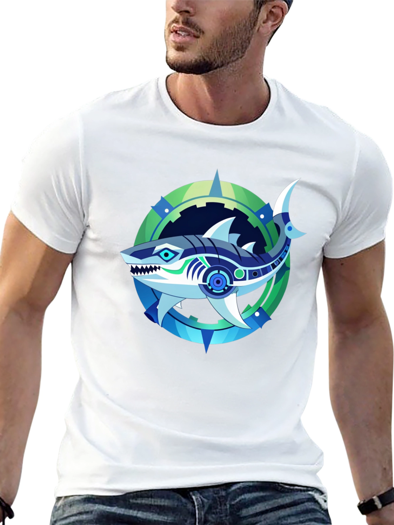 Cyber Shark Graphic Black T-Shirt