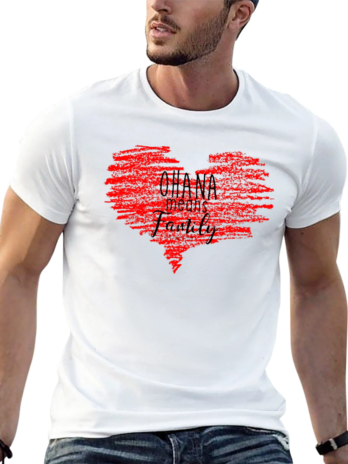 Ohana Means Family Red Heart Graphic Tee