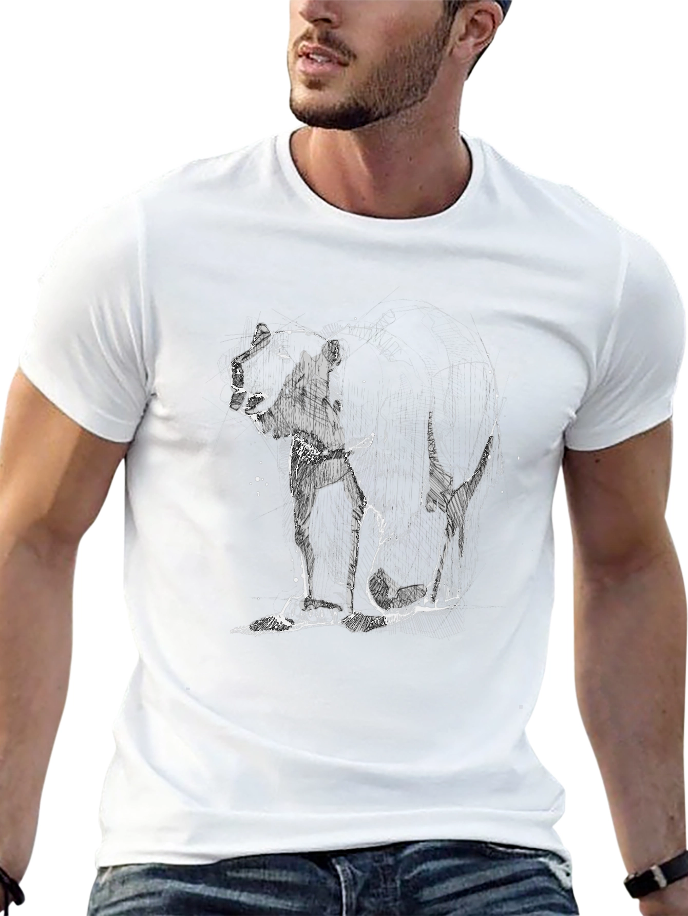 Abstract Bear Graphic Mens Black T-Shirt