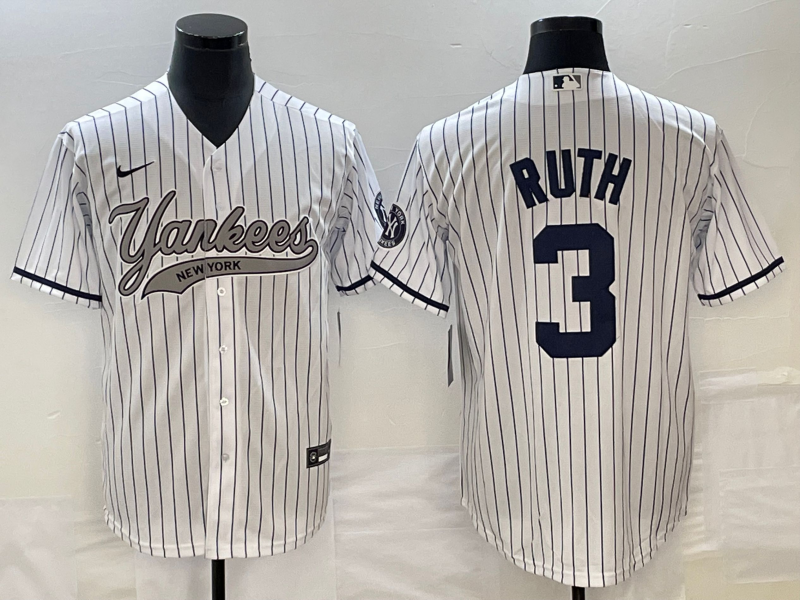 Men's New York Yankees Babe Ruth #3 White Game Jerseys Joint Edition