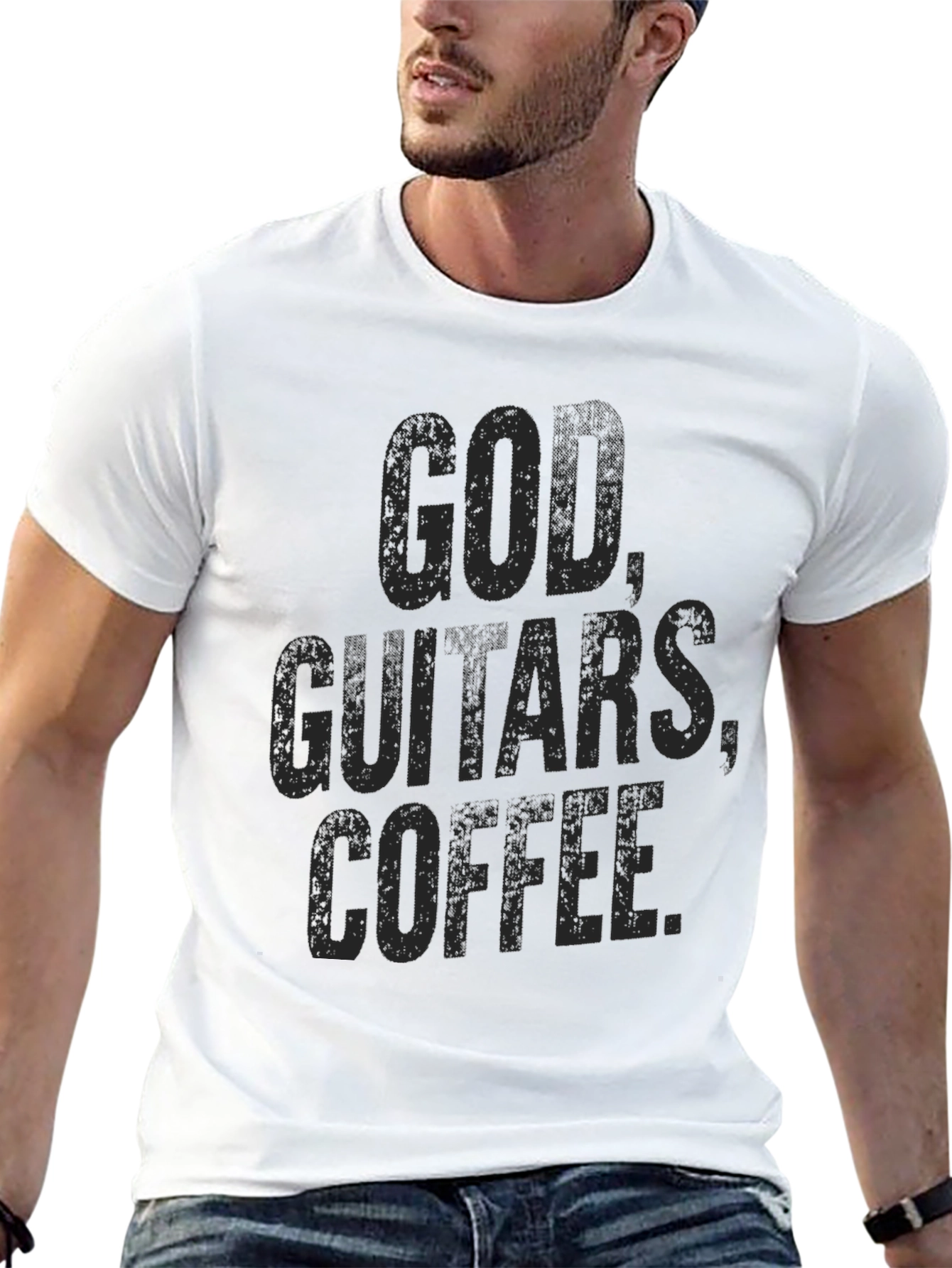 God Guitars Coffee T-Shirt - Black Graphic Tee