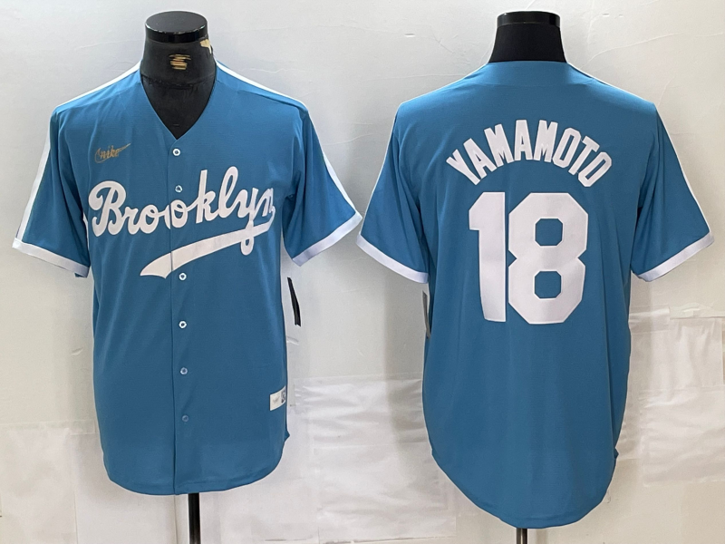 Men's Los Angeles Dodgers Yoshinobu Yamamoto #18 Light Blue Alternate Cooperstown Collection Player Jerseys