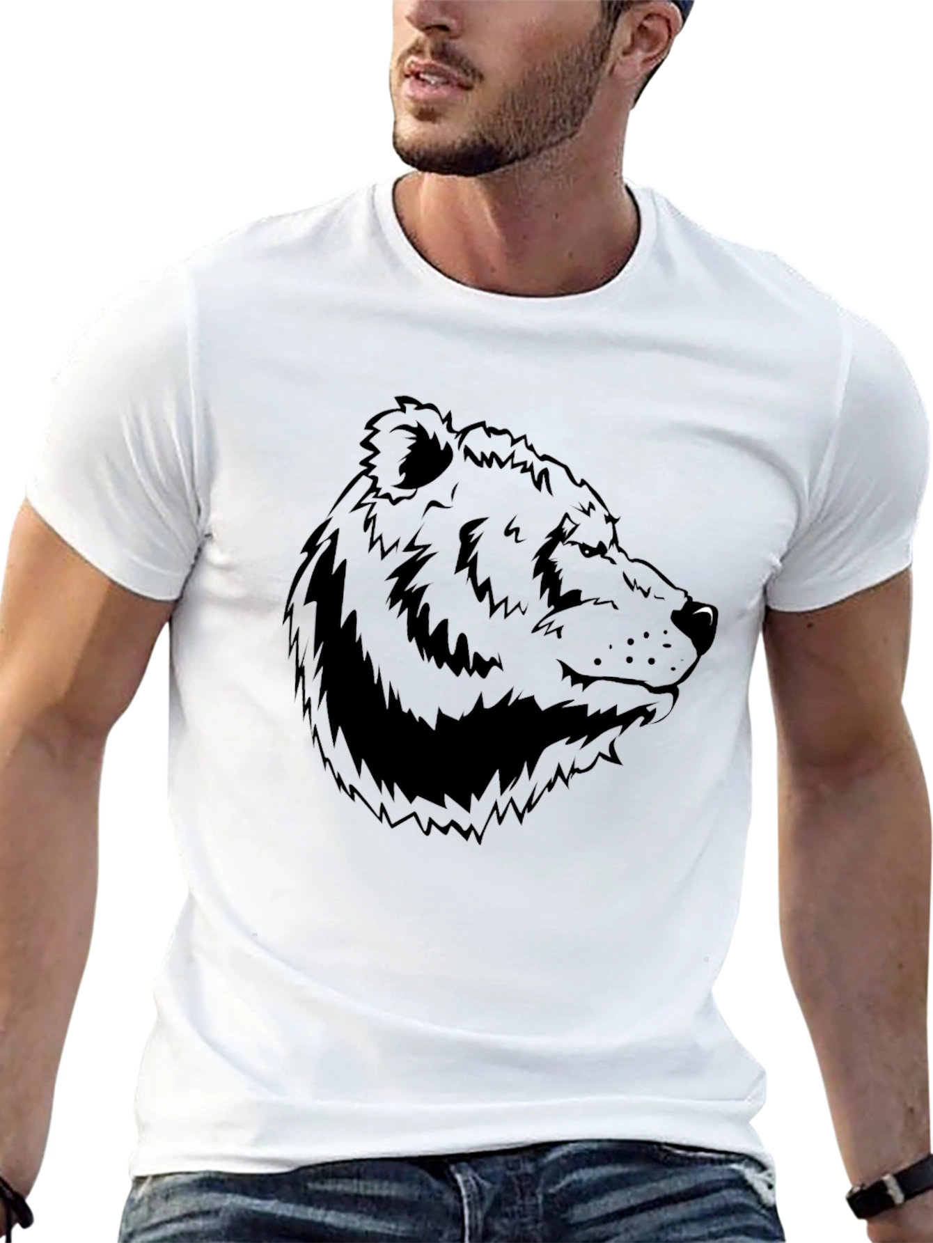 Bear Graphic Tee - Mens Black Cotton T-Shirt