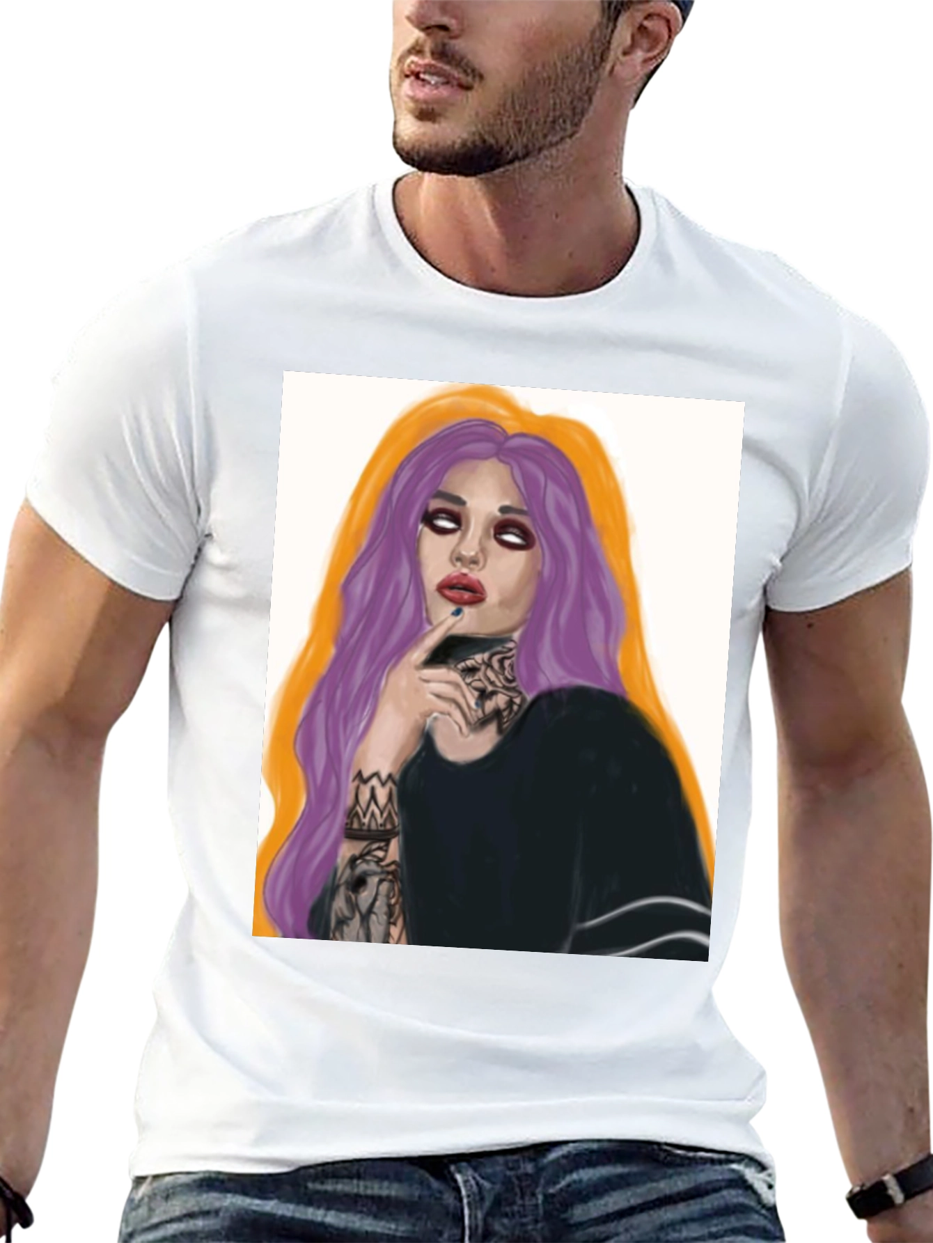 Edgy Tattoo Girl Graphic Tee - Black Cotton T-Shirt