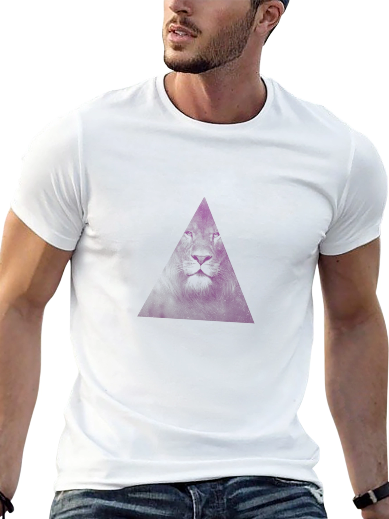 Black T-Shirt with Purple Lion Triangle Graphic