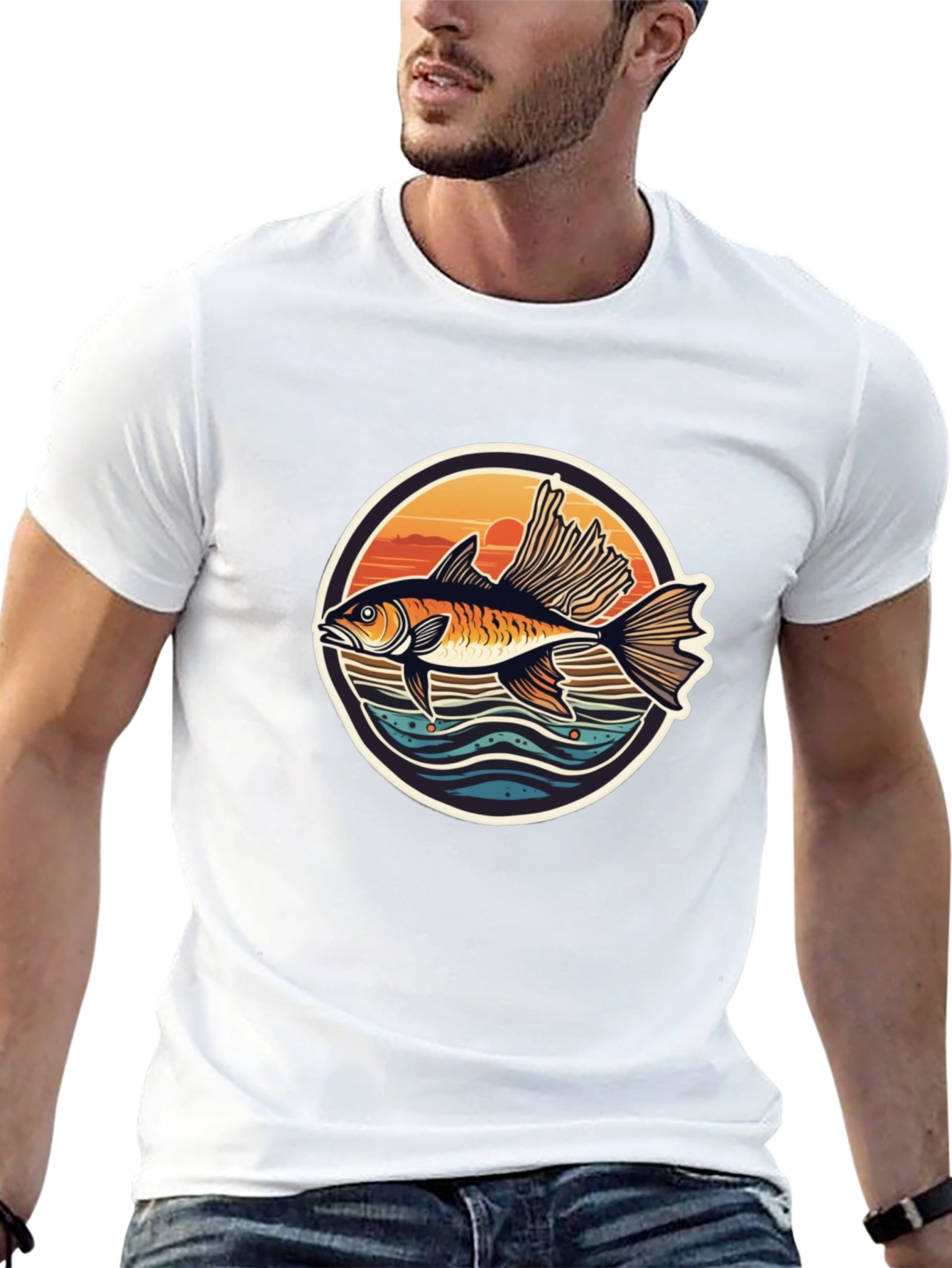 Fishing Sunset Graphic T-Shirt