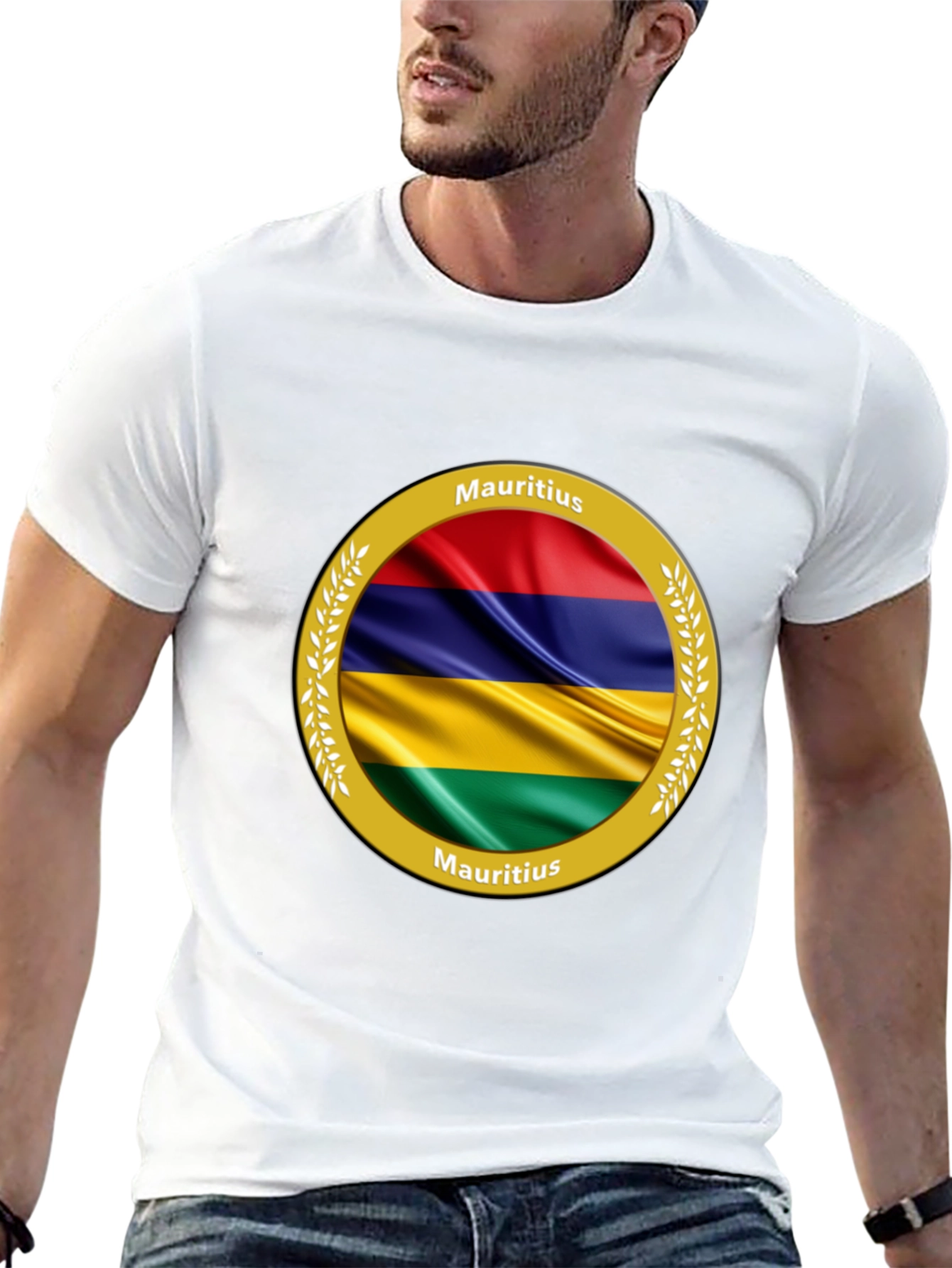 Mauritius Flag T-Shirt - Round Emblem Design