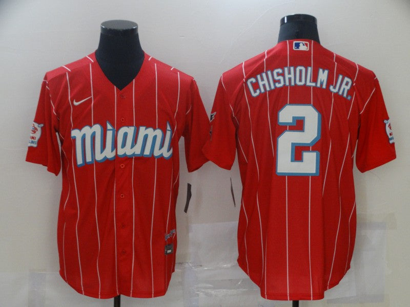 Men's Miami Marlins Jazz Chisholm Jr. #2 Red Replica Baseball Jerseys