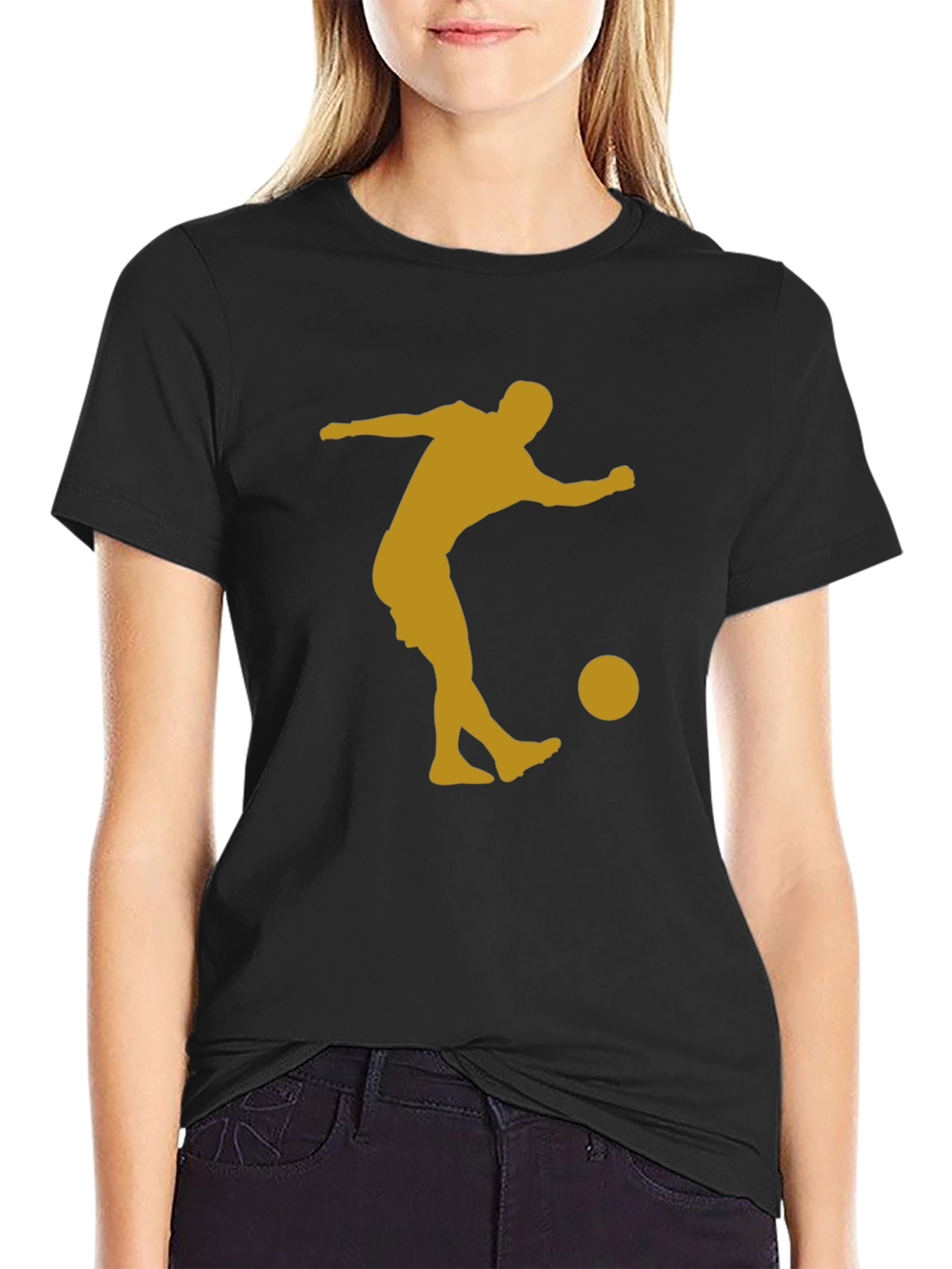 Soccer Player Graphic Tee - Black Cotton T-Shirt