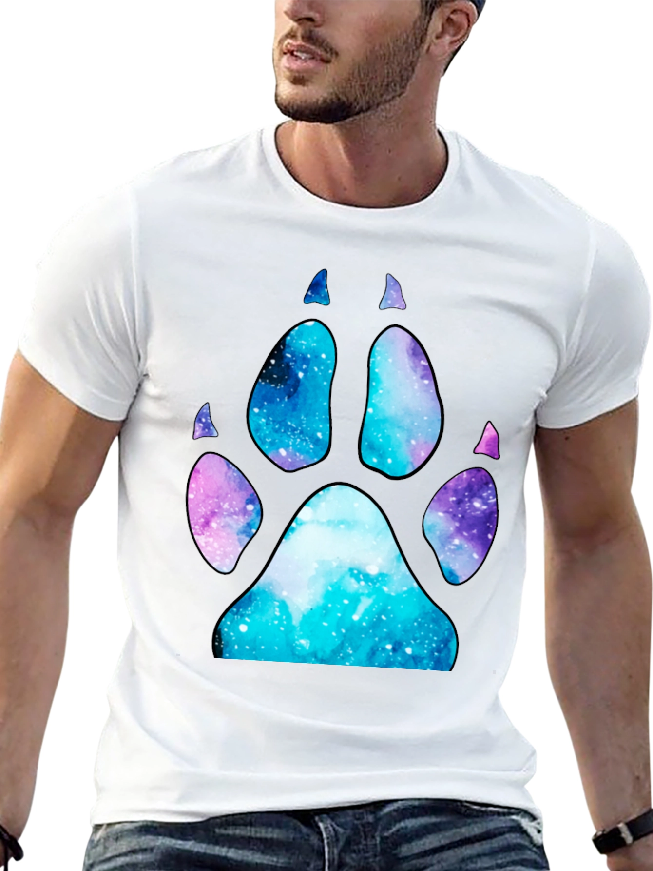 Galaxy Paw Print T-Shirt - Stylish Space Design
