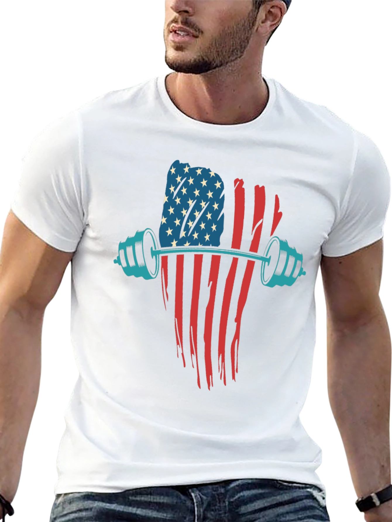 Patriotic Barbell T-Shirt - American Flag Gym Wear