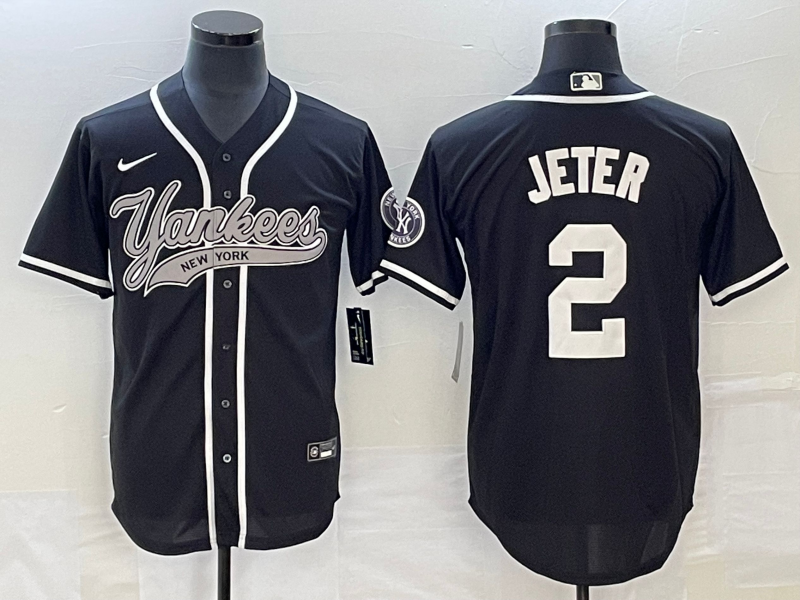 Men's New York Yankees Derek Jeter #2 Black Player Jerseys Joint Edition