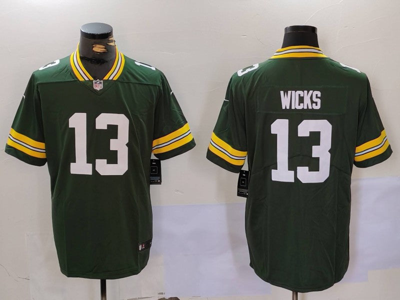 Men's Green Bay Packers Dontayvion Wicks #13 Green Game Jerseys