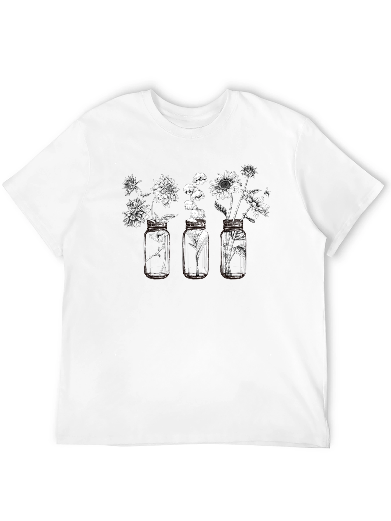 Floral Jars Graphic T-Shirt - Black Casual Wear