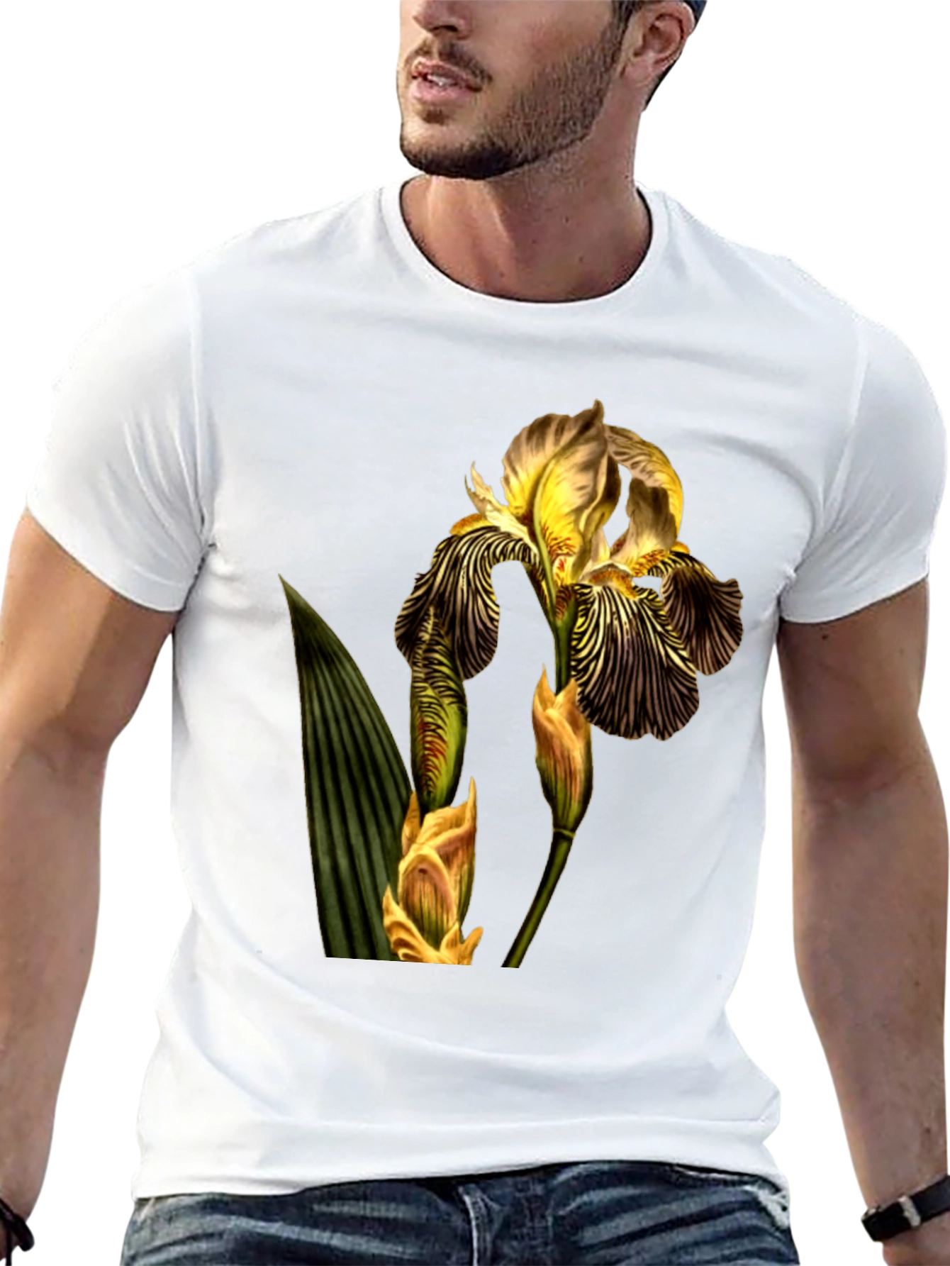 Floral Iris Graphic Print Black T-Shirt