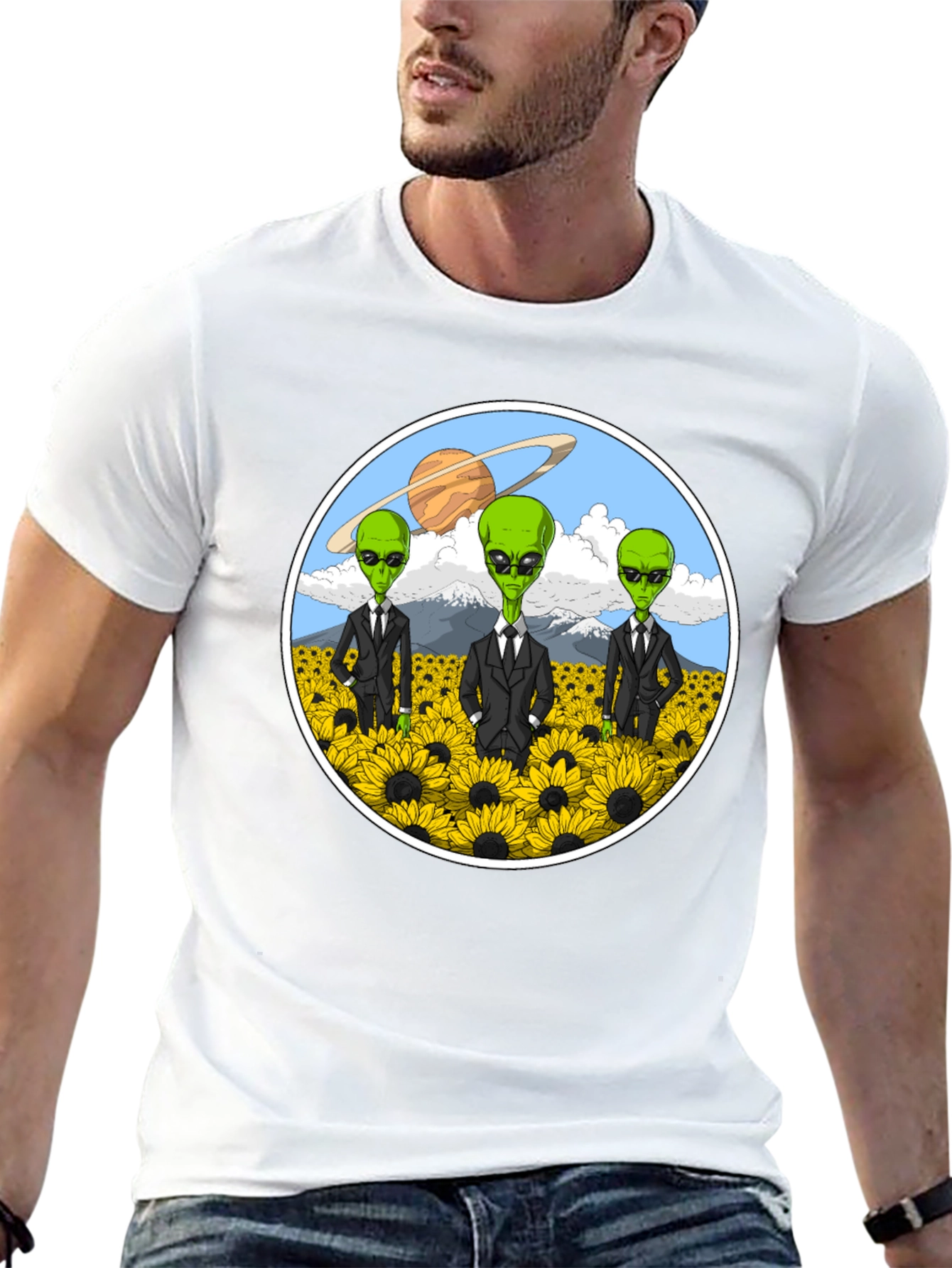 Alien Sunflower Field Graphic T-Shirt