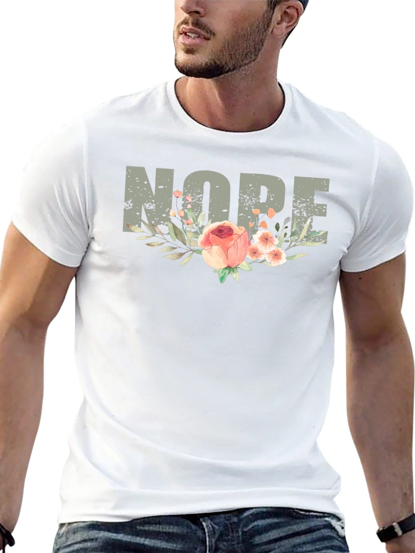 Nope Floral Graphic T-Shirt - Unisex Relaxed Fit