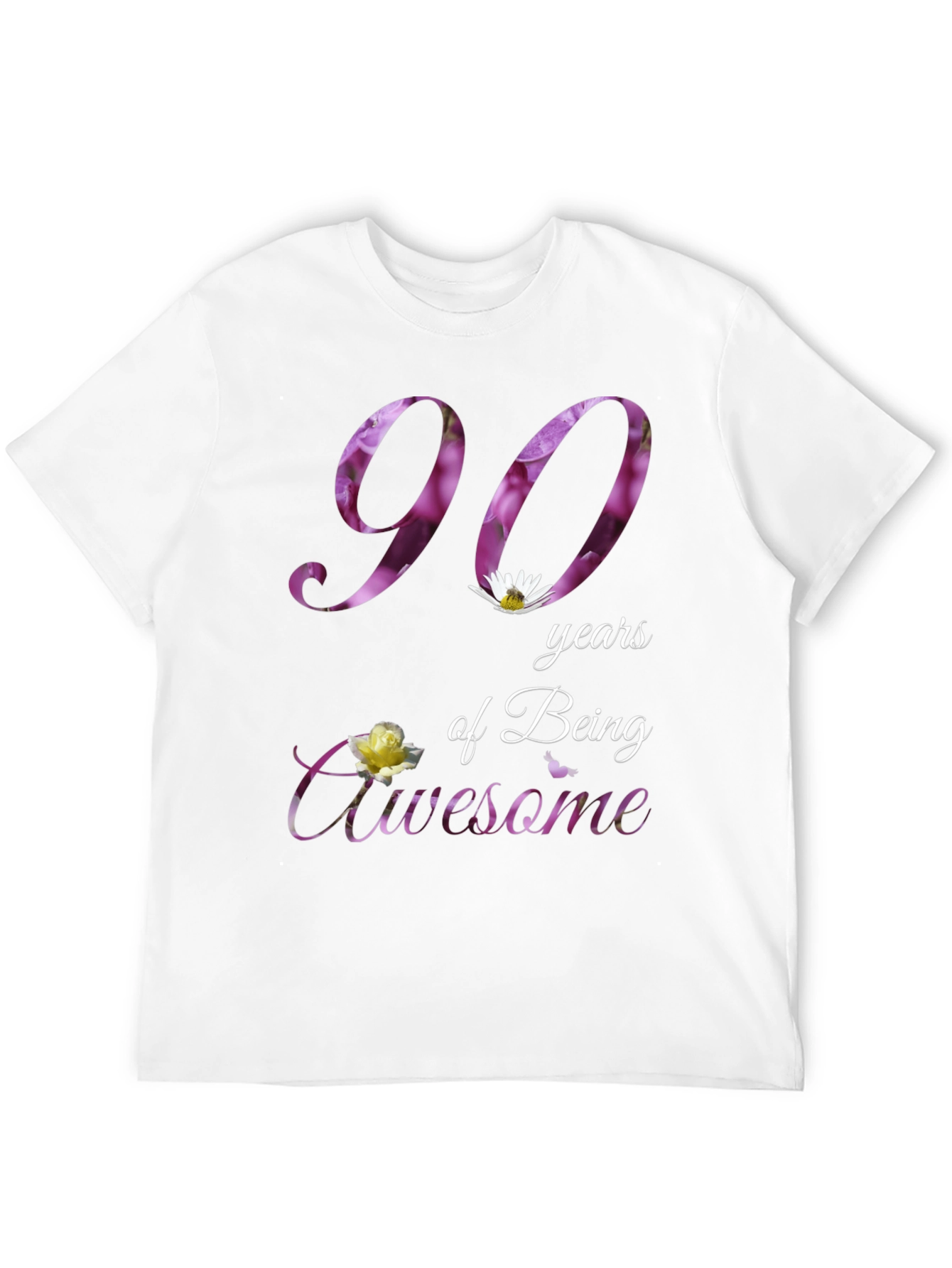 90th Birthday Floral T-Shirt - Awesome Ninety Years!