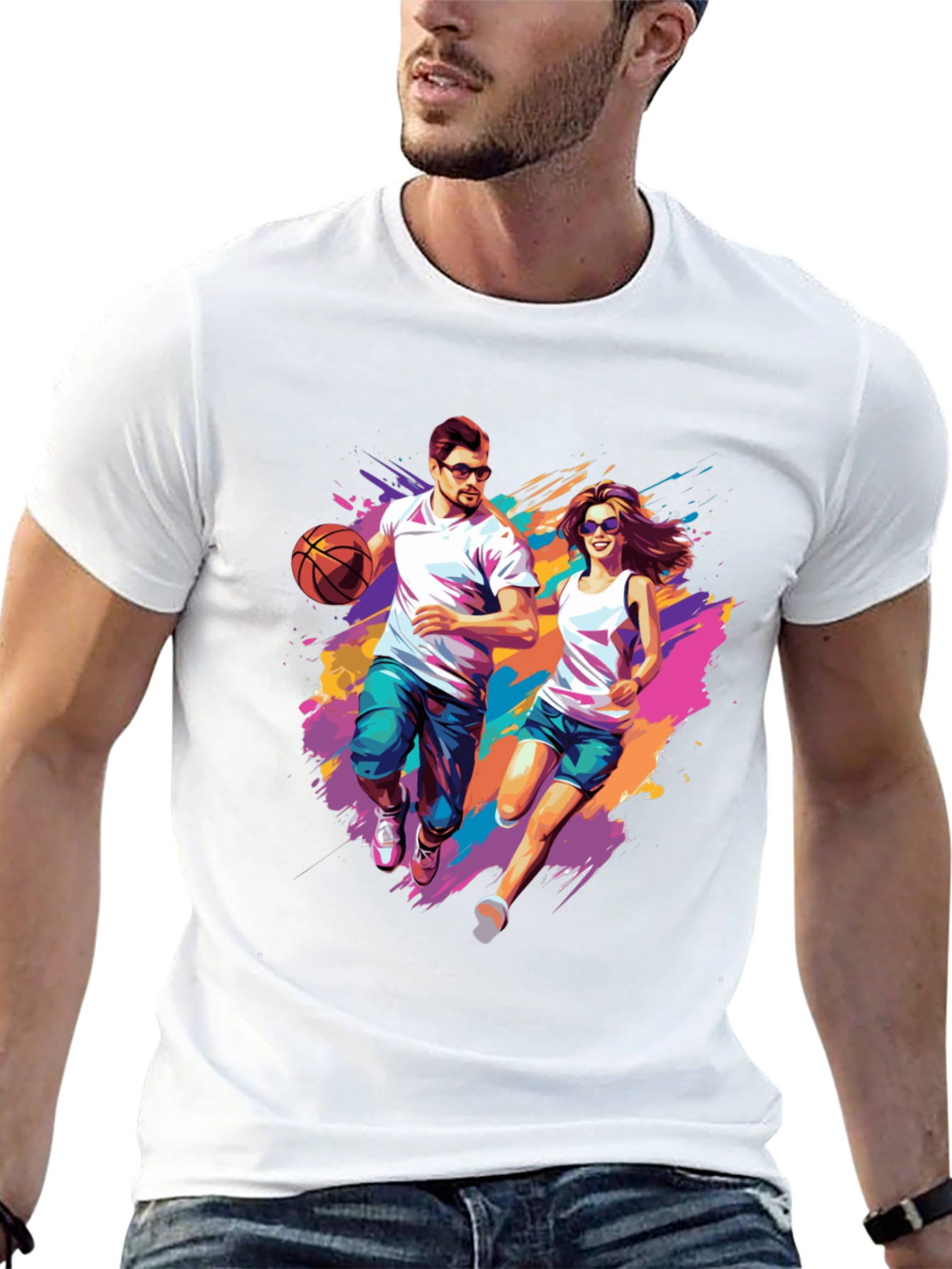 Couple Running Graphic T-Shirt - Black