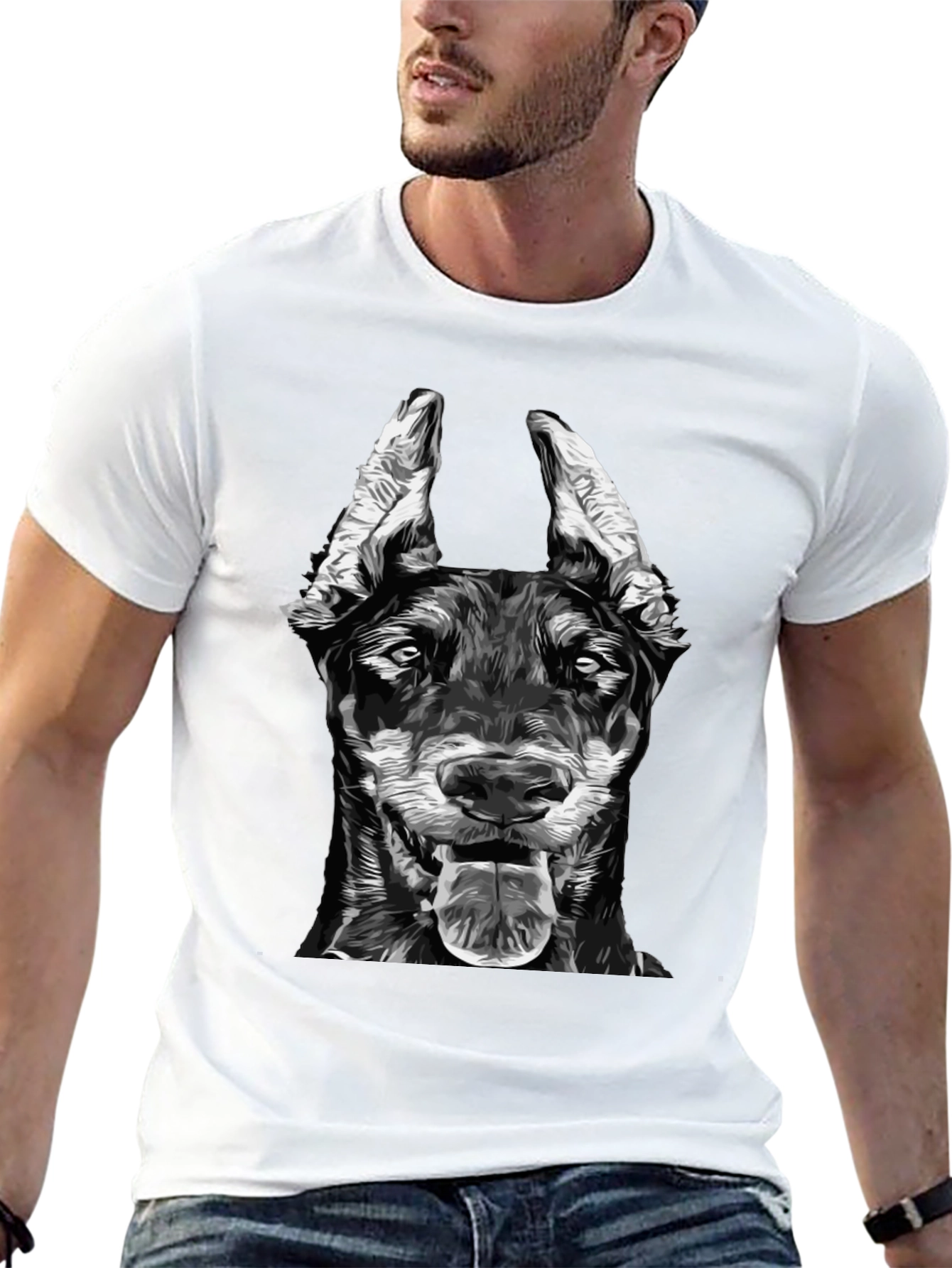 Doberman Dog Graphic Print Black T-Shirt