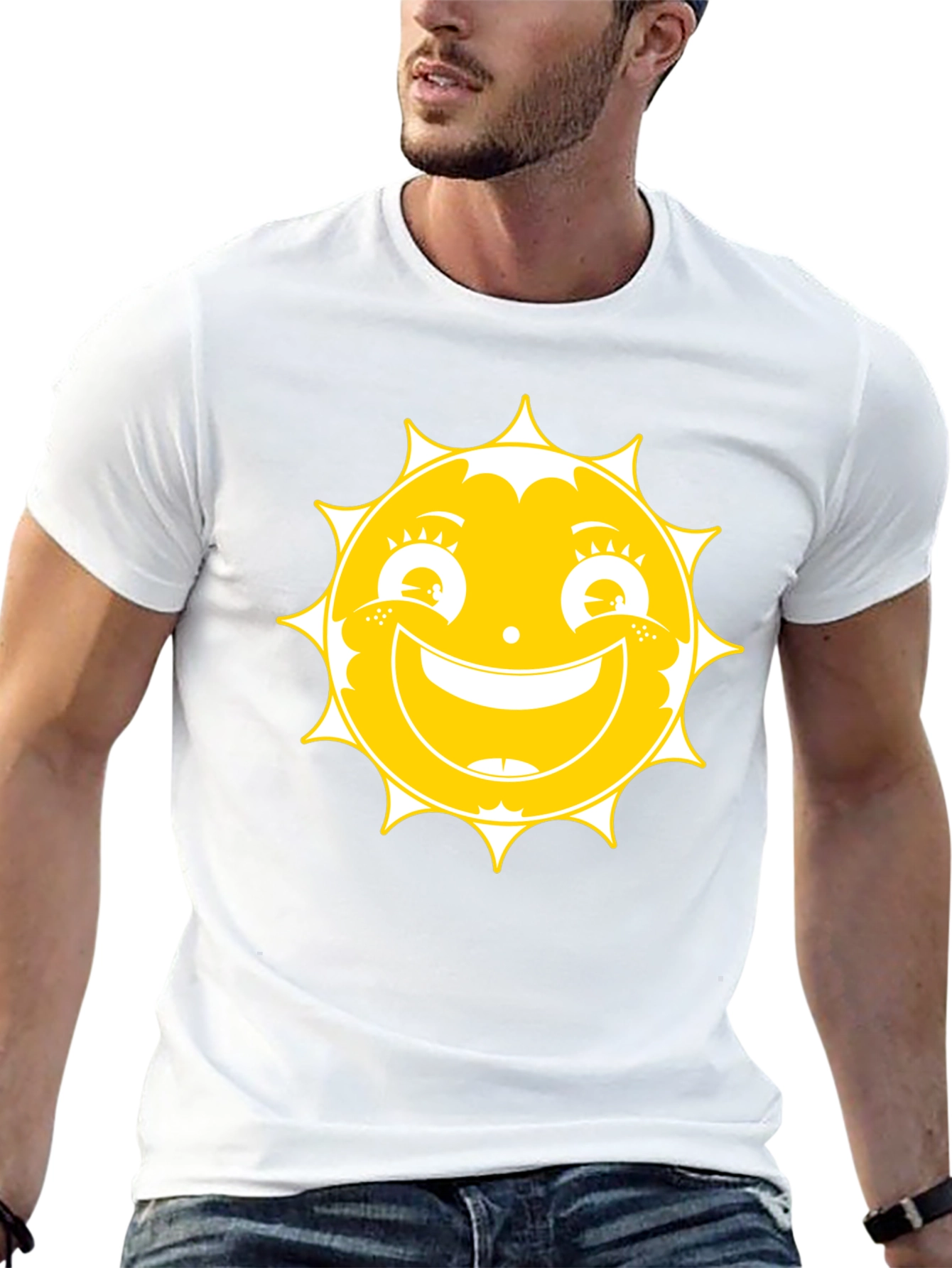 Sunny Face Graphic Tee - Black Cotton T-Shirt