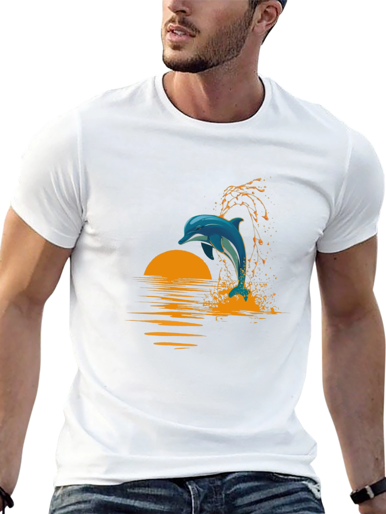 Dolphin Sunset T-Shirt - Black Graphic Tee
