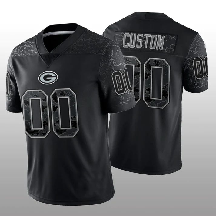 Custom1 Green Bay Packers Black RFLCTV Limited Jerseys Stitched American Football Jerseys