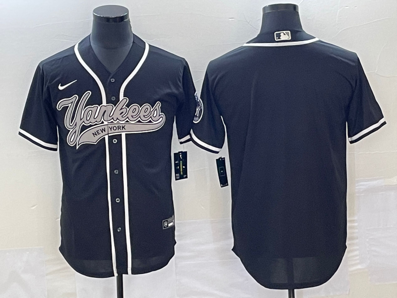 Men's New York Yankees Black Replica Blank Jerseys Joint Edition