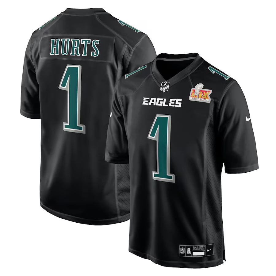 Men's Philadelphia Eagles Jalen Hurts Nike Carbon Black Super Bowl LIX Fashion Game Jersey