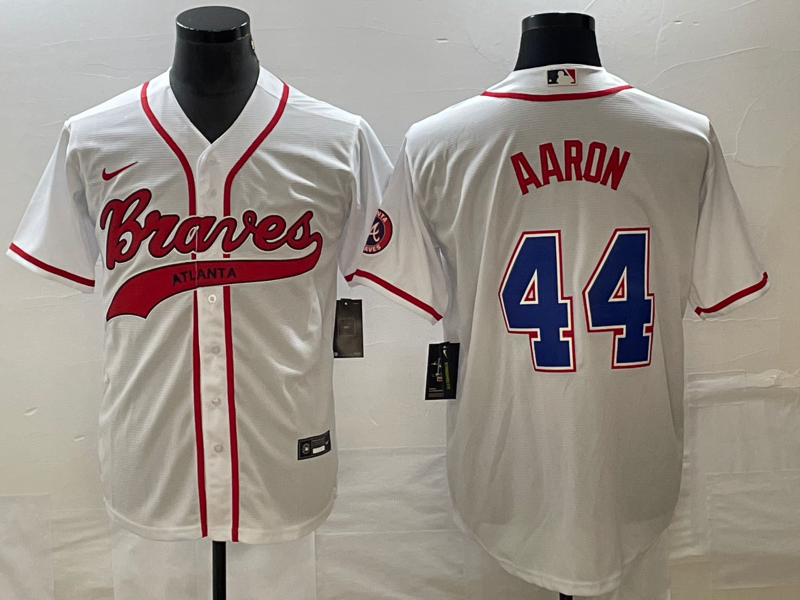 Men's Atlanta Braves Hank Aaron #44 White Replica Player Jerseys Joint Edition