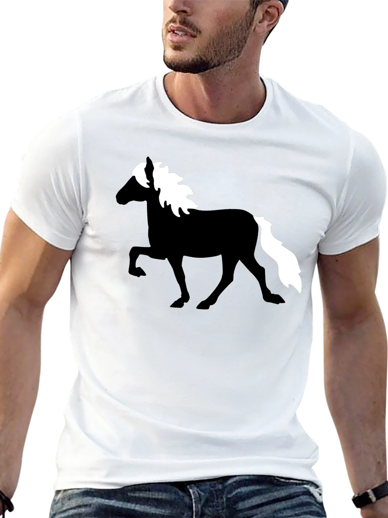 Horse Silhouette Graphic Tee - Black Cotton T-Shirt