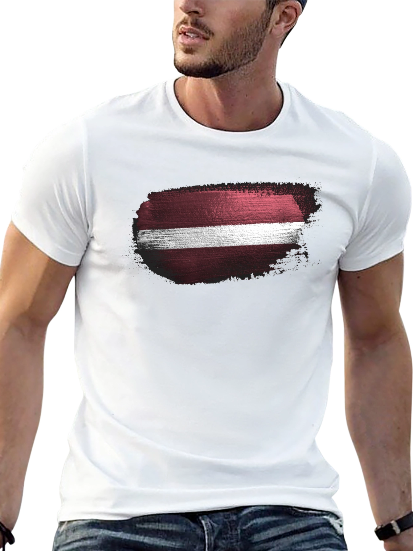 Latvia Flag Grunge Style Black T-Shirt