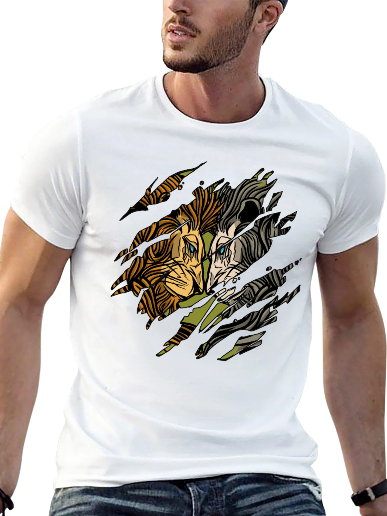 Lion Graphic Print Black Crewneck T-Shirt