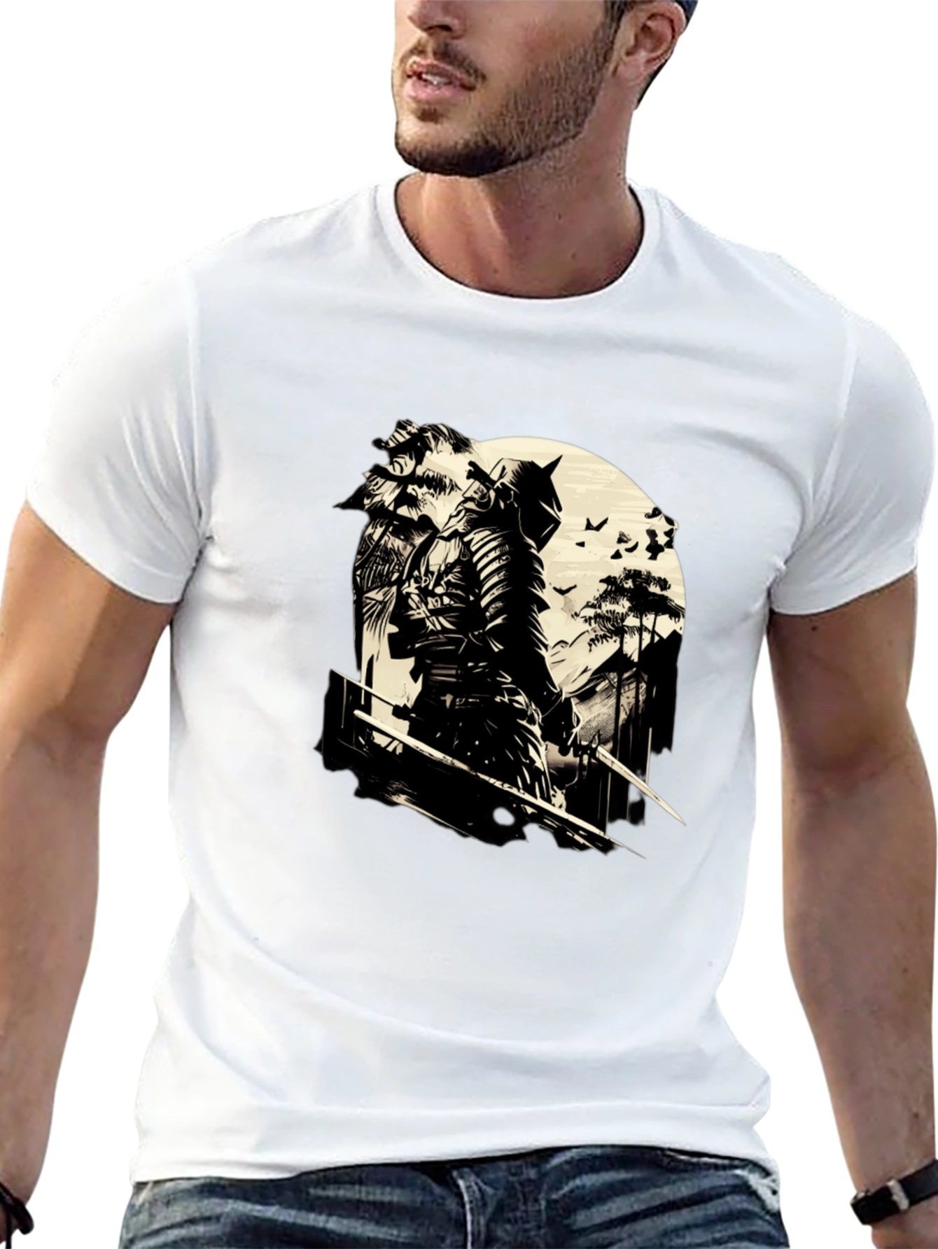 Samurai Graphic Print Black T-Shirt