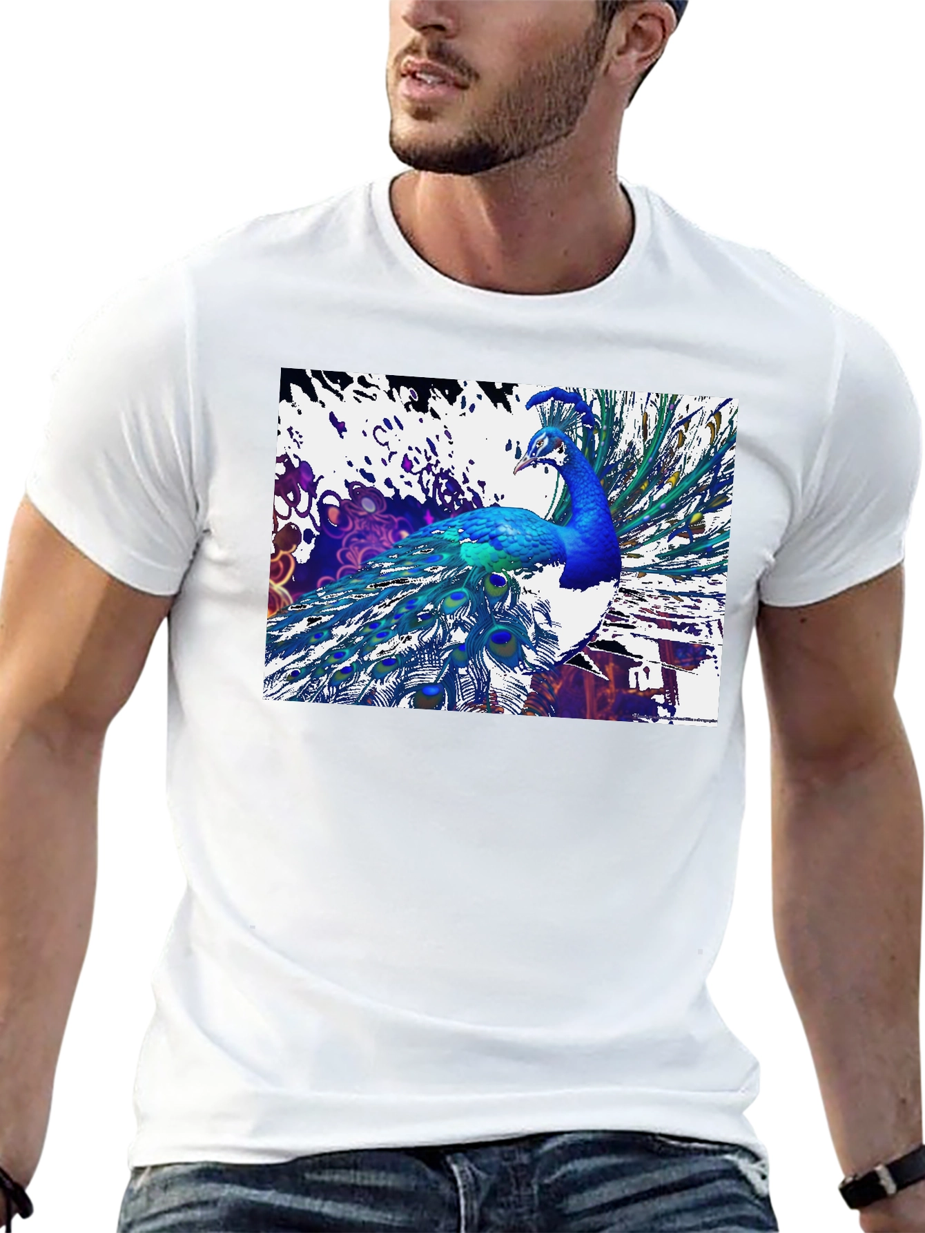 Peacock Graphic Black T-Shirt - Unique Design