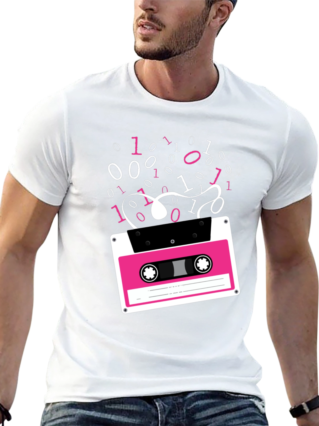 Retro Cassette Tape Binary Code Graphic Tee